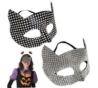 2pcs Cat femme masque à moitié face ramine de chat costume de chat Femmes à la mode masque pour halloween, mascarade, + argent