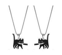 (2pcs)Cat Necklace, Black Killer Cat Pendant, Kitten With Knife, Cute Cat Kitty Necklace For Women, Cute Animal Pendant Necklace Gifts