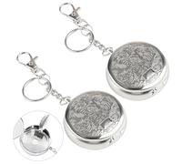 2Pcs Cendrier de Poche Portable, Mini Cendrier Inox avec Couvercle et Porte-clés pour Voyage Métallique Réutilisable pour Les Déplacements, Camping et Extérieures