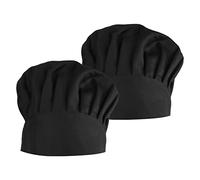2pcs Chapeaux de Chef pour Femme Homme, Réglable Chapeau de Cuisine avec Élastique, Respirant Casquette Cuisinier de Boulanger Champignon Toque de Chef pour Adulte Patissier Maison Restaurant (Noir)