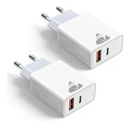 2Pcs Chargeur USB C 20W Chargeur iPhone Rapide 2Ports PD+QC Prise USB C Double Bloc pour iPhone 17 16 15 14 13 12 Pro Max Plus Mini X XS XR, iPad, Samsung Galaxy S25 S24, Prise USBC Adaptateur Secteur