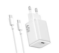 2PCS Chargeur USB C 65W, Charge Rapide PD3.0 PPS, GaN II avec Câble Tressé 2M, Compatible pour MacBook Pro/Air, pour Samsung Galaxy S25/S24/S23, pour iPhone 17/16/15(Blanc)