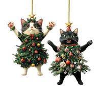 2Pcs Chat De Noël Ornements, Chatons Acryliques 2D Portant des Arbres, Ornements Suspendus De Chat, Une Voiture De Réarrière-Plan De Voiture Créative, Accessoires pour l'arbre De Noël, Sac