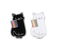 2Pcs Chat Noir Chat Blanc Broche, Accessoires De Fierté, Produits Lesbiens, Épinglette, Épinglette Chat, Broche Chat, Épingle En Émail Mignonne