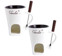 2pcs Chocolate Fondue Mug 200 ml résistant à la chaleur en céramique Fondue au chocolat avec fourchettes à fond réutilisable pour rendez-vous les cadeaux d'anniversaire de nuit et de mariage, Fondue
