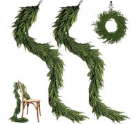 2pcs Christmas Garland 5.9ft Touch Real Touch Norfolk Pine Garland Visines de Verdure Artificielle pour cheminée Tableau Mur de Porte Norfolk Pine, Garla Noël