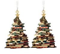 2pcs Christmas Tree Shape Bibelle Pendant, Acrylique 2D Ornements de Noël, Livres empilés de Petits Ornements Suspendus, décorations d'arbres