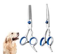2Pcs Ciseaux de Toilettage Professionnels pour Chiens et Chats en Acier Inoxydable, avec Embouts de Sécurité Ronds, Ciseaux incurvés et Ciseaux Désépaissir, pour Visage, Pattes, Corps, Coiffure Anima
