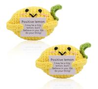 2pcs Citrons Amusants et Positifs, 10cm Jolie Poupée Tricotée au Citron avec Carte d'Encouragement Émotionnel Jouet au Crochet Citron Cadeau de Soutien pour Amis Décoration de Maison Bureau