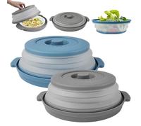 2PCS Cloche Micro Onde, Cloche Micro-Onde Pliable,Onde Passoire avec Trous de Vapeur pour Fruits Et Légumes, sans BPA, Couvercle Cloche Anti Vapeur et Fonction Passoire