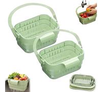 2PCS Collapsible Faucet-Hanging Sink Strainer Basket, Foldable Hanging Sink Drain Basket Stretchable Kitchen Colander,Multifunctional Foldable Hanging Colander for Fruits Vegetables，Green