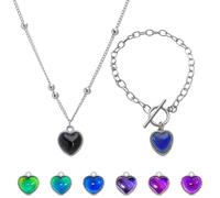 2Pcs Collier Changement De Couleur,Coeur Colliers Qui Changede Couleur | Collier En Forme De Cœur Changeant De Couleur, Collier Pendentif Pour Saint-Valentin Anniversaire Meilleure Amie