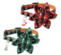 2pcs Collier Chien Noël avec Fleur, Réglable Collier Chien Carreaux Détachable Colliers pour Chien de Vacances avec Pendentif Flocon de Neige Colliers de Noël pour Chien et Chat (Grand)