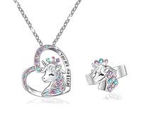 2PCS Collier Licorne Bague Licorne pour Files,"You Are Magical" Ensemble de Bijoux Licorne,Collier Pendentif Coeur Pierre CZ,Cadeaux de l'anniversaire Noël Saint-Valentin pour Elle Petite-fille Nièce
