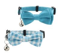 2pcs Collier pour Chat Garçon avec Noud Papillon Cloche, Colliers pour Chat Échappés Réglable Collier pour Chiot Collier Sécurité Colliers Animaux Compagnie à Carreaux pour Chat Chiot (Bleu)
