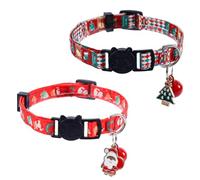 2pcs Collier Réglable pour Chaton, Collier pour Chat avec Cloches Collier Mignon pour Chat de Vacances Pendentif Père Noël et Arbre de Noël Colliers Détachables pour Chaton et Chiot