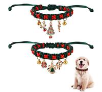2pcs Colliers de Noël pour Chien, Collier Réglable pour Animal de Compagnie Collier de Noël pour Chien avec Cloches Collier Noud Papillon de Noël Robe Tricotée pour Chiot et Chat