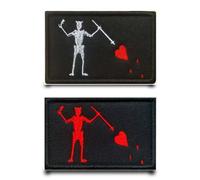 2pcs Compatible Avec Broderie Pirate Barbe Noire Patch Tactical,Entièrement Brodé Appliques Anneaux Tactiques Et Crochets Militaire Drôle Drapeau Patch Pour Sac À Dos,Vêtements,Vestes,Gilets,Sacs