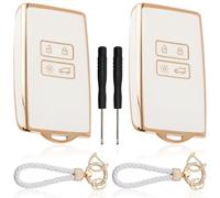 2PCS Coques de clé de Voiture Re/nau/lt Boîtier pour Clé de Voiture compatibles avec Re/nau/lt 4 Boutons Arkana Clio Koleos Megane Duster Kadjar Talisman Captur Espace avec Porte-clés en TPU(Blanc)