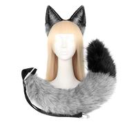 2PCS Cosplay Queue de renard avec oreilles, oreilles de renard Queue de renard Set doreilles de loup Costume de queue de renard Oreilles de chat Femme Costume de queue de chat Halloween Carnaval