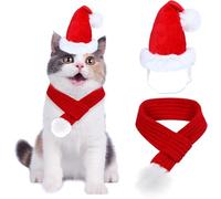 2PCS Costume de Noël pour Chat, Bonnet et Écharpe de Noël pour Chat, Deguisement pour Chats Noels avec Écharpe Réglable, Costume de Noëls pour Animaux de Compagnie pour Chats, Chiots, Petits Chiens, S