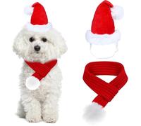 2PCS Costume de Noël pour Chien, Bonnet et Écharpe de Noël pour Chien, Deguisement Chiens Noels avec Écharpe Réglable, Costume de Noëls pour Animaux de Compagnie pour Chiots, Petits, Moyens Chiens, M