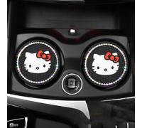 2Pcs Costume de Porte-gobelet de Voiture sous-Verres, Accessoires intérieurs de Voiture de 2,75 Pouces, Hello Kitty Bling Holder Insert Durable Tapis en Silicone antidérapant pour,Colorful Diamond