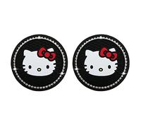 2Pcs Costume de Porte-gobelet de Voiture sous-Verres, Accessoires intérieurs de Voiture de 2,75 Pouces, Hello Kitty Bling Holder Insert Tapis en Silicone Durable antidérapant pour Tous Les