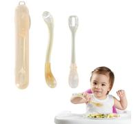 2pcs Coudée Petite Cuillère en Silicone, Cuillere Bebe Apprentissage pour Encourager Bébé à Manger, Cuillères d'Apprentissage Aliments Bébés, Cuillere Bebe Gratter Des Fruits à Partir de 3 mois