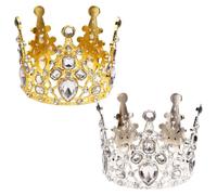 2Pcs Couronne Gâteau Topper, Cake Topper anniversaire Gâteau Happy Birthday Topper Couronne Princesse Cheveux Ornements Couronne pour le Mariage Anniversaire de la Reine Princesse Party (Argent,Or)