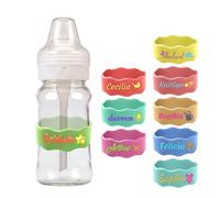 2pcs Couvercle de gobelet en silicone avec nom personnalisé,Bracelet personnalisé pour bouteille d'eau,Sangle pour biberon avec nom gravé(pour la crèche,l'école)