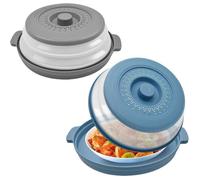 2Pcs Couvercle pour Micro Onde avec Plateau, 2 en 1 Pliable Cloche Micro Onde Alimentaire Prévention Eclaboussures, Passoire Label
