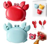 2PCS Crab Multifunctional Bottle Opener,4-in-1 Magnetic Refrigerator Magnet with Scissors,Box Cutter,Magnetic Bottle Opener,Crab Shape Funny Kitchen Gadget for Home,Fridge Bar, Camping (A)