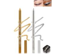2Pcs Crayon Gel Yeux Pailleté Or Argent, Métallique Eye Liner Waterproof