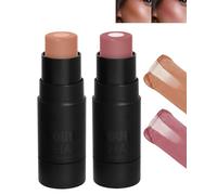 2Pcs Crème Blush Makeup Stick Bronzer & Rose, Multi-usage Mat Highlighter Cheek Wand Blusher, Fards à Joues Facile à Estomper, Imperméable et Durable, Éclat Naturel, Maquillage pour les joues-01+02
