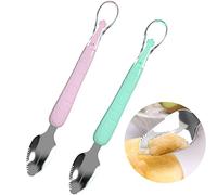 2PCS Cuillere Bebe, Witbicg Cuillere Bebe Silicone 1er Age Sans Bpa Nourriture Complémentaire Gratter Des Fruits s'Adapte à La Bouche De Bébé (Bleu Rose)