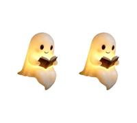 2pcs Cute Ghost Reading Book Lamp, Reading Books Nightlight Halloween Ghost Night Light,3D LED Night Light,Halloween Decorations for Indoor Readers & Book Lover Desk Home Party Bedroom