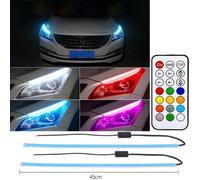 2pcs Daytime Running Light Switch with Wireless Remote Control Tube Guide Auto Led Strip Turn Signal Bar Colorful_45CM