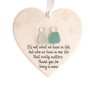 2pcs décor d'amitié en Verre de mer en Forme de Coeur, Ornement de cœur de Souvenir Intemporel, Ornement d'amitié de l'arbre de Noël en Verre en céramique pour Les Meilleurs Amis