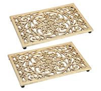 2pcs Dessous de Plat rectangulaire en Fonte Vintage avec Pattes en Caoutchouc protéger Les Plats Chauds Support pour Casserole pour la Cuisine et la Table à Manger (Or, Style 3)