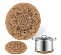 2Pcs Dessous de Plats en Liège Ø 19 cm Résistant à la Chaleur Motif Mandala Tapis de Protection Rond pour Casserole Poêle