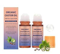 2PCS D'Huile Ricin Bio Roller Quartz Rose,Huile Ricin Bio Pressée À Froid Roller,Organic Castor Oil Rose Quartz Roller Ball,50 Ml D'Huile Ricin Naturelle,pour Peau,Visage,Corp,Cheveux,Cils Et, Sourcil