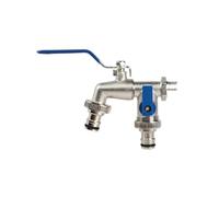 2pcs Double Head Water Faucet Garden Irrigation Watering Splitter Connector Thread Alloy Sink Tap Pour Jardin(Blue)