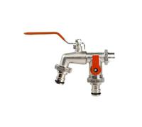 2PCS Double Head Water Faucet Garden Irrigation Watering Valve Switch Washing Machine Accessory Thread Alloy Sink Tap Pour Jardin(Orange)