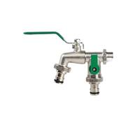 2pcs Double Head Water Faucet Garden Irrigation Watering Valve Switch Washing Machine Accessory Thread Alloy Sink Tap Pour Jardin(Brown)