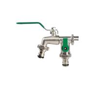 2PCS Double Head Water Faucet Garden Irrigation Watering Valve Switch Washing Machine Accessory Thread Alloy Sink Tap Pour Jardin(Brown)