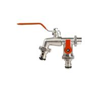 2pcs Double Head Water Faucet Garden Irrigation Watering Valve Switch Washing Machine Accessory Thread Alloy Sink Tap Pour Jardin(Orange)