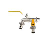2pcs Double Head Water Faucet Garden Irrigation Watering Valve Switch Washing Machine Accessory Thread Alloy Sink Tap Pour Jardin(Yellow)