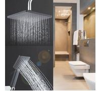 2pcs Douchette Tête Carrée à Effet Pluie -Retro Pomme de Douche Haute Pression- Chrome Réglable Noir Mat