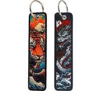 2pcs Dragon Tigre Broderie Porte-clés Dessin Animé Japonais Porte-clés Porte-clés Étiquette Tissée Porte-clés pour Sacs À Dos, Portefeuilles, Voiture